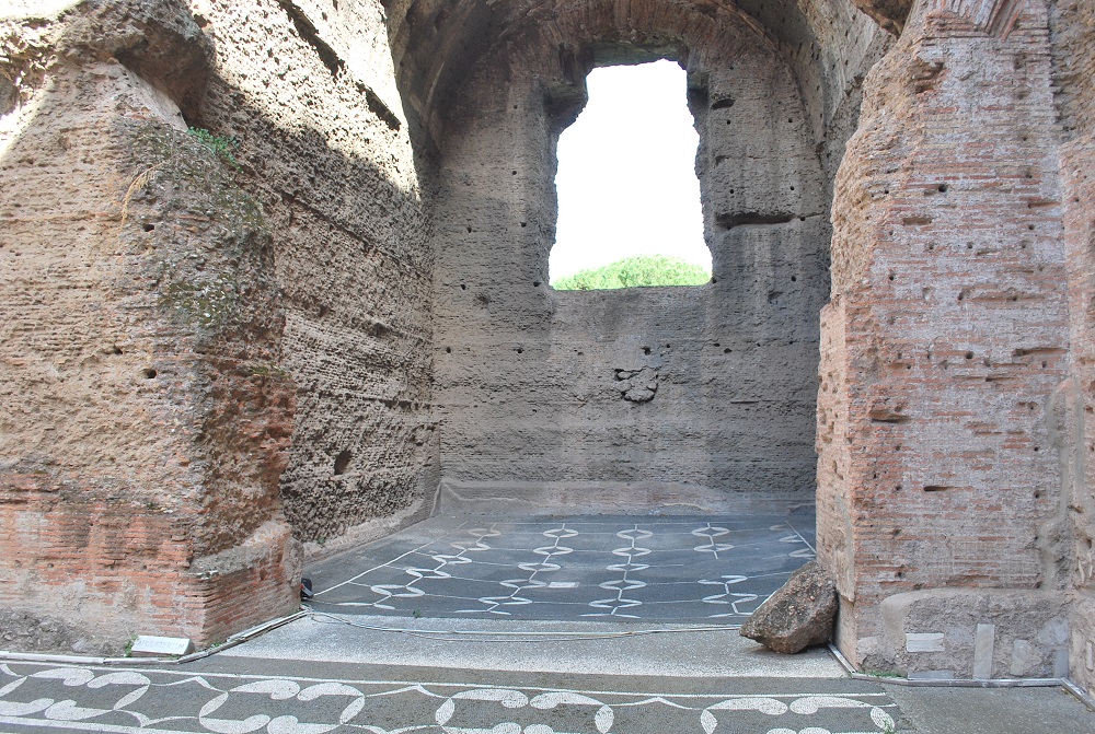 Mosaic floors in the bathing chambers and dressing rooms of the Baths of Caracalla.