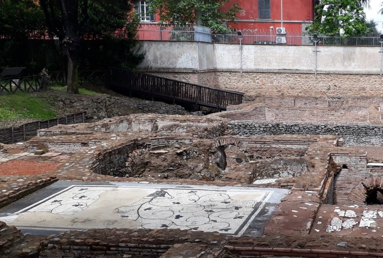 Roman mosaics on the floors at Capo di Bove archaeological complex.