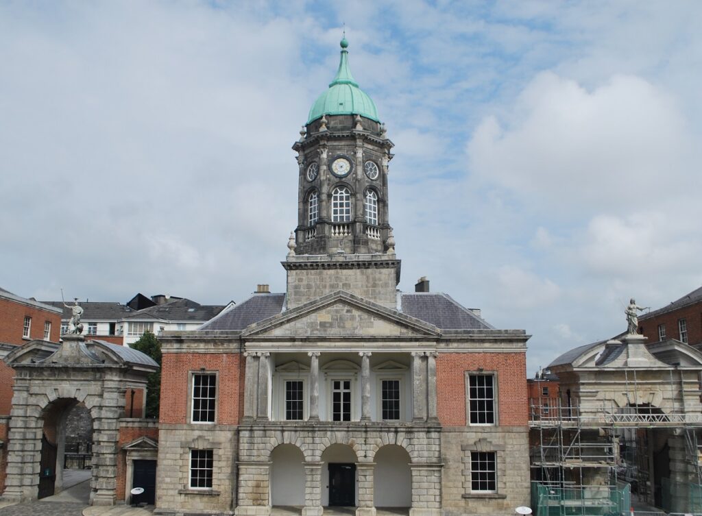 This tower on the other side of the courtyard is what you see from the State Apartments at Dublin Castle in Ireland.