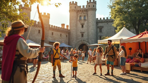 themed tours - family enjoying medieval castle tour with live performances