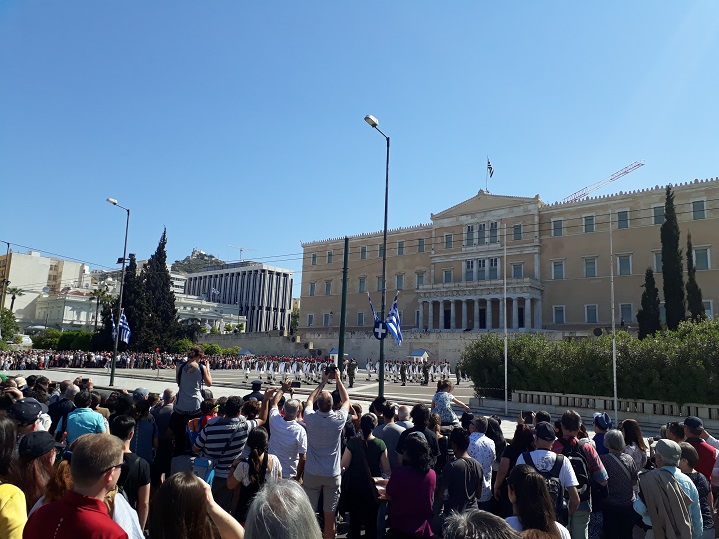 Tourist attractions in Athens: the change of guard in Syntagma Square.
