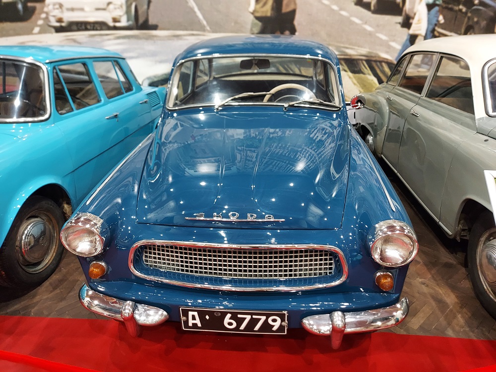 A vintage blue Skoda in the Cars of Socialism Museum in Peshtera, Bulgaria.