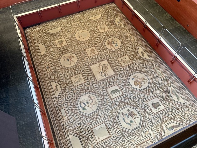 Very well preserved Roman Mosaic representing Dyonisus, the God of wine in Cologne.