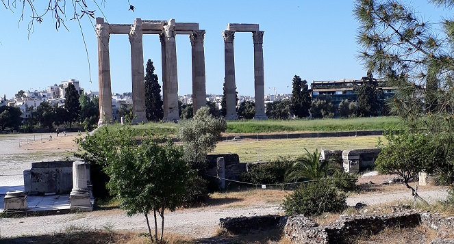 The huge columns remaining from the Temple of Zeus in Athens.