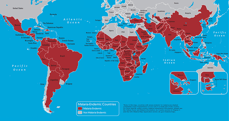 CDC map of malaria-endemic areas