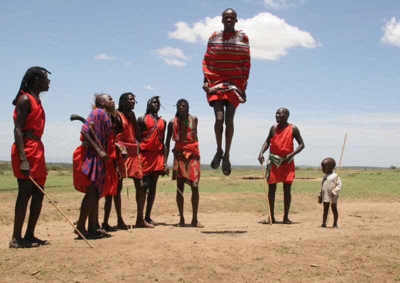 Maasai warrior jumping high